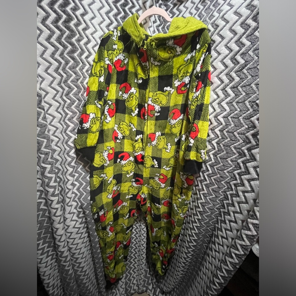 Holiday Grinch Plaid Hooded Onesie